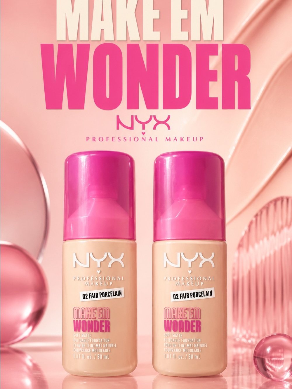 (2-PACK) NYX Make 'Em Wonder Foundation - 02 Fair Porcelain (Pink Cap) Duo